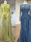 Retro Jewel Long Sleeves Embroidery Princess Mermaid Prom Dress