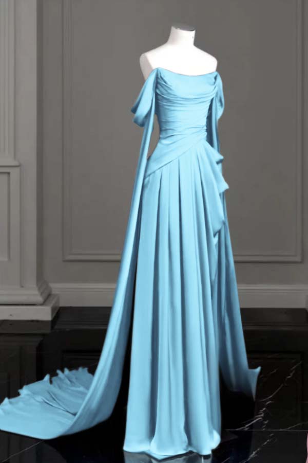 Off the Shoulder Strapless Sleeveless Long Prom Dress With Pleated BMBRIDE