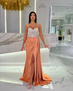Baby Blue Prom Dress with High Slit, Spaghetti Strap Sweetheart Appliques BM bride