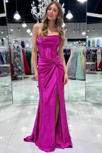 Stunning Red Strapless Twist-Front Mermaid Long Dress with Slit BM bride