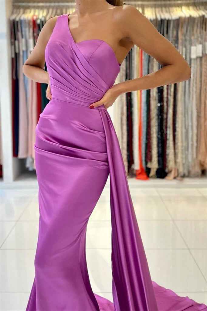 Chic Sleeveless Mermaid Prom Dress With Ruffles One Shoulder With Pleated