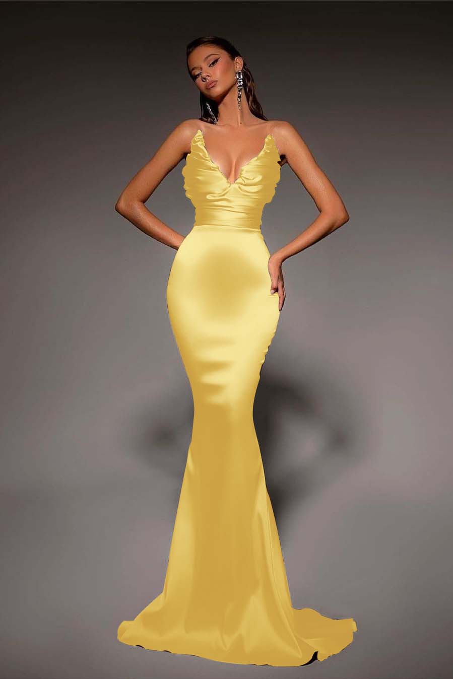 Strapless V Neck Sleeveless Long Mermaid Prom Dress With Pleated BMBRIDE