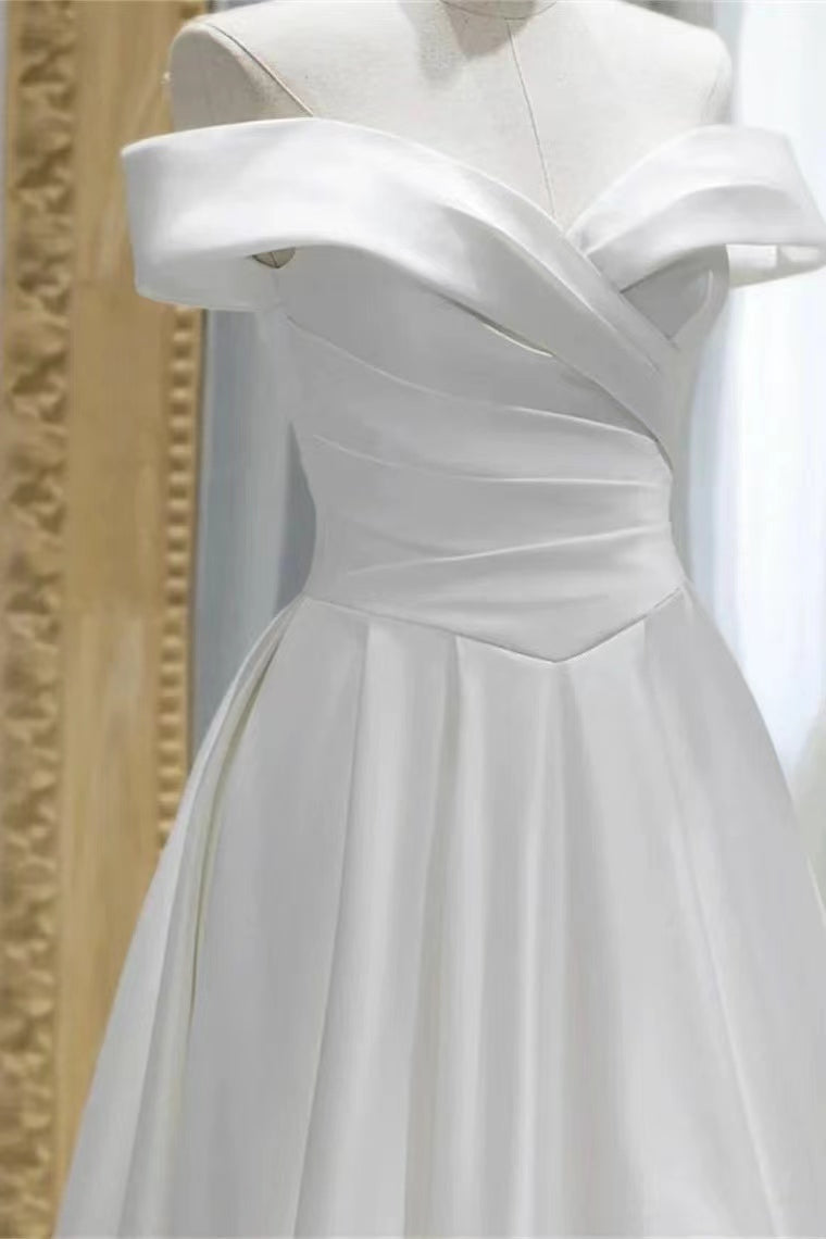 Gorgeous White Off-The-Shoulder A-Line Evening Dress with Lace-Up Sweetheart BM bride