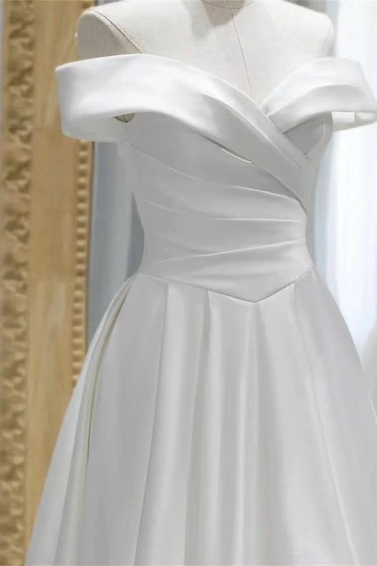 Gorgeous White Off-The-Shoulder A-Line Evening Dress with Lace-Up Sweetheart BM bride