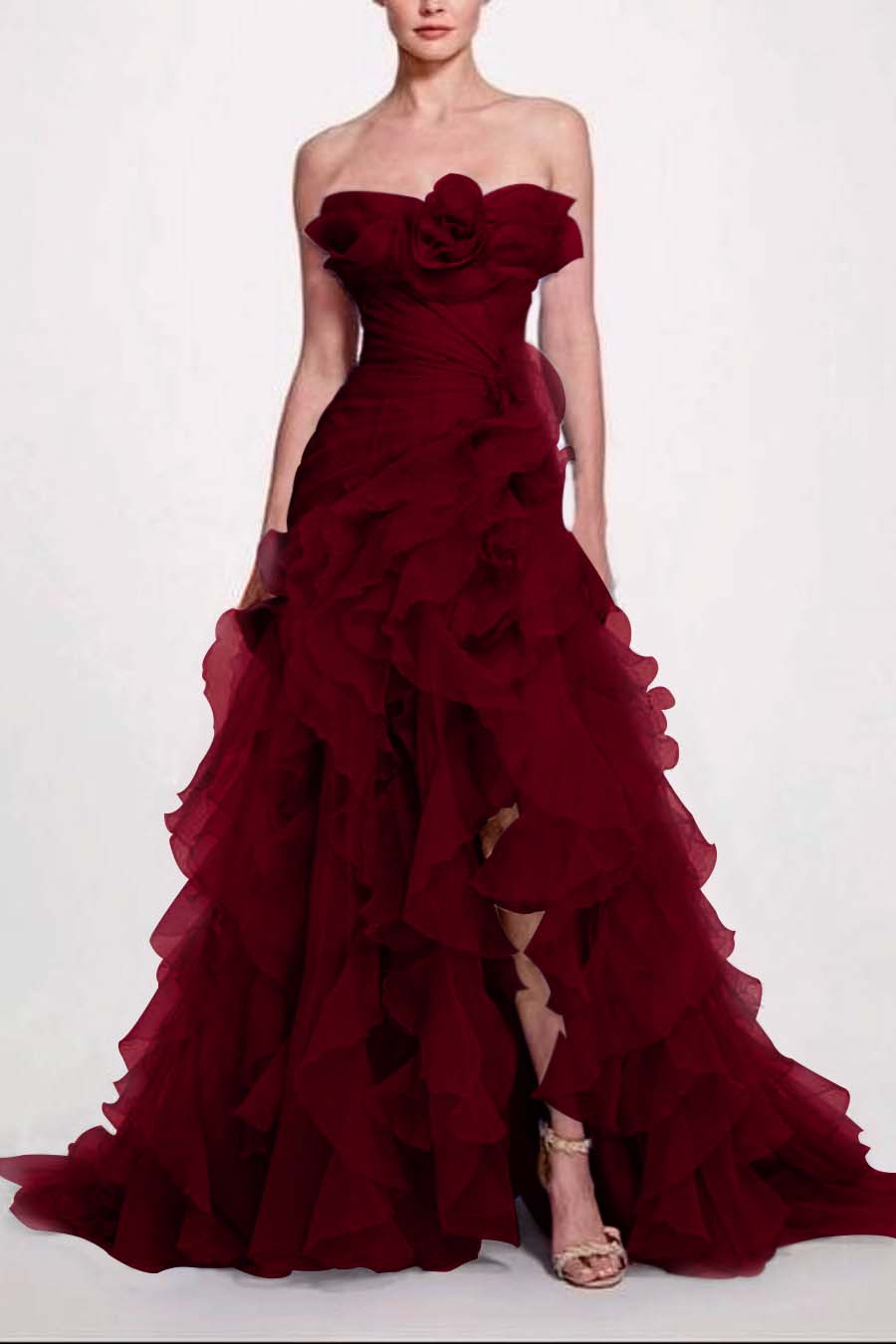 Strapless Sleeveless Long High Split Prom Dress With Pleated BMBRIDE