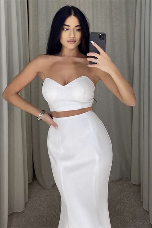 White Two-Piece Mermaid Prom Dress BM bride