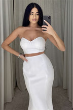 White Two-Piece Mermaid Prom Dress BM bride