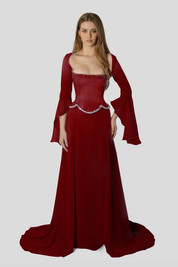 Chiffon Long Sleeves Long Mermaid Prom Dress With Beading Pleated BMBRIDE