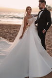 Charming One-Shoulder Long Sleeve A-Line Wedding Dress with Sequins BM bride