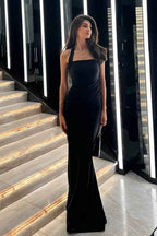 Black Halter Sleeveless Mermaid Long Prom Dress With Pleated