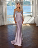 Elegant Lavender Long Evening Dress with Spaghetti Straps and Sequins Tassel BM bride