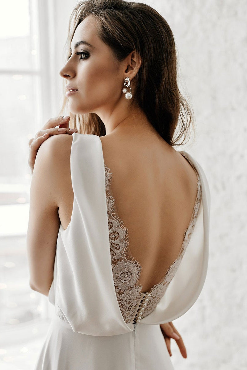V-Neck Sleeveless Long Wedding Dress BM bride