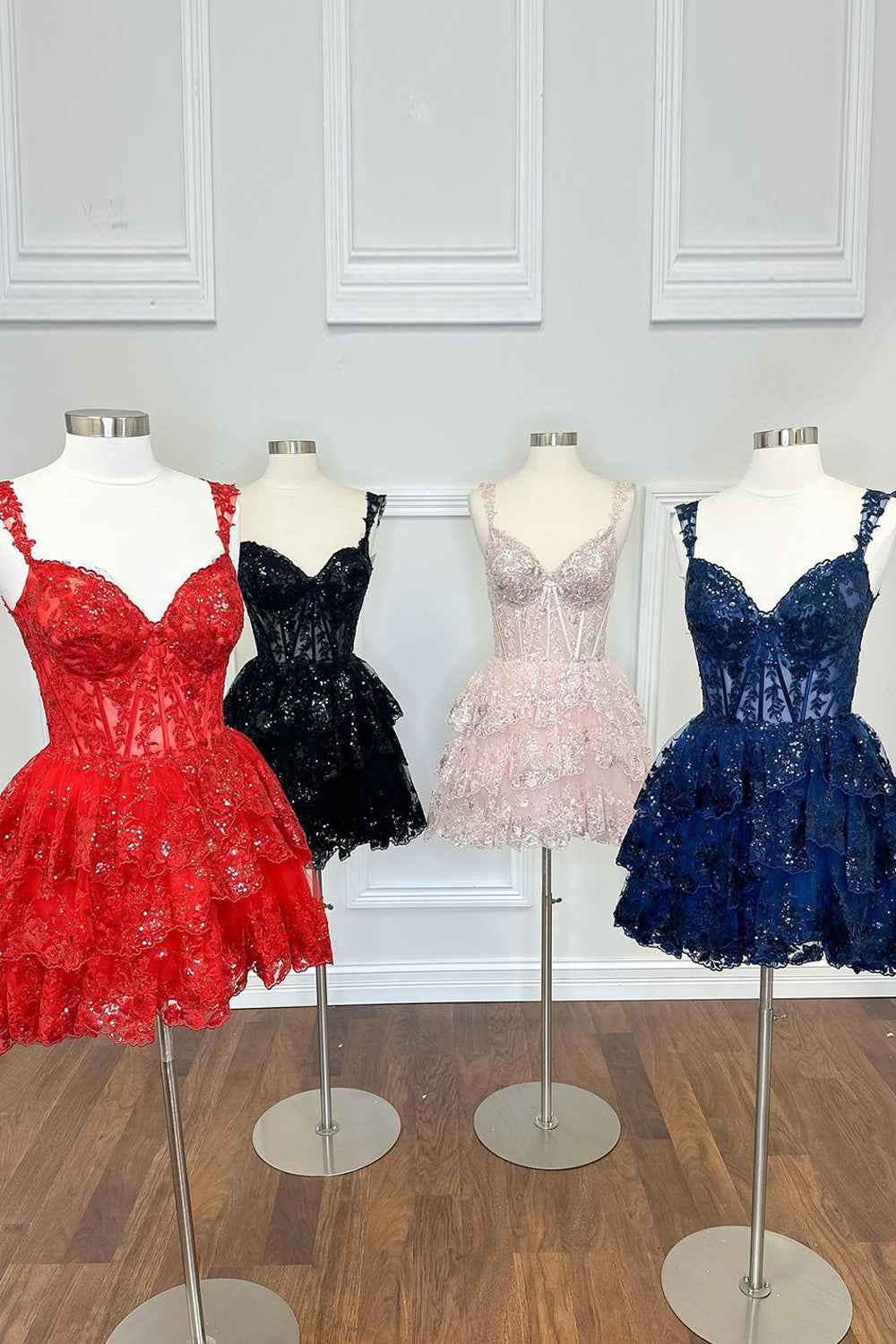 Sparkly Fuchsia Tiered Lace A-Line Short Homecoming Dress Bmbride