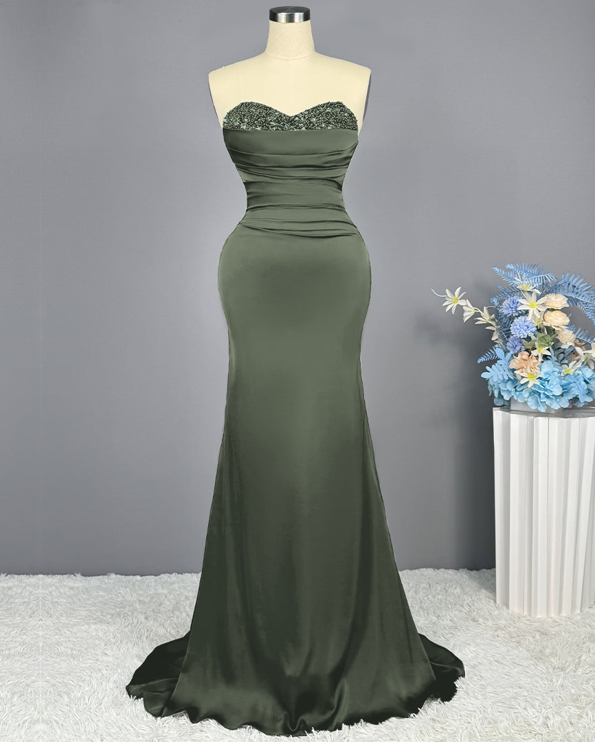 Red Sweetheart Sleeveless Sequined Mermaid Prom Dress BM bride