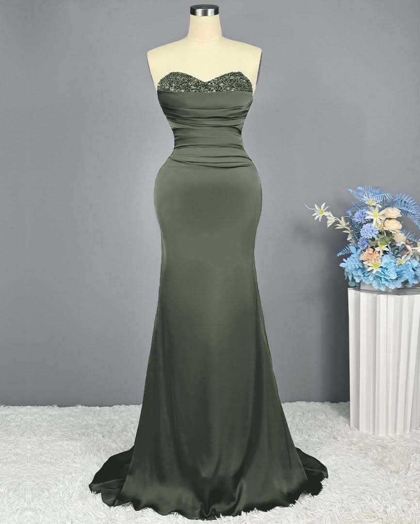 Red Sweetheart Sleeveless Sequined Mermaid Prom Dress BM bride