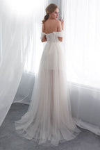 Long Off-the-Shoulder Tulle Wedding Dress BM bride
