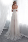 Long Off-the-Shoulder Tulle Wedding Dress BM bride
