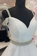 Bright Hot Pink Beaded Cold-Shoulder A-Line Prom Dress BM bride