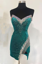 Chic Black Velvet Strapless Beaded Short Cocktail Dress with Tassels BM bride