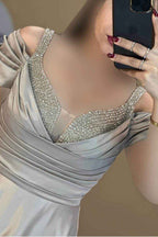 Off the Shoulder Sleeveless Long Prom Dress With Beading Pleated