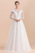 Floor Length Lace Long Sleeve Wedding Dress BMbride