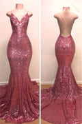 V-Neck Sequin Mermaid Evening Dress BM bride