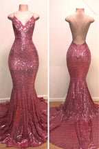 V-Neck Sequin Mermaid Evening Dress BM bride