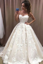 Long Ball Gown Sweetheart Wedding Dress with Floral Lace Appliques BM bride