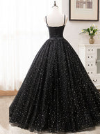 Dazzling V Neck Glitter Black Long Prom Dress BM bride