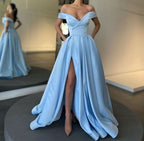 Off-the-Shoulder Long Split Prom Dress BM bride