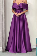 Purple Off-the-Shoulder A-Line Prom Dress with Pockets BM bride