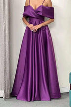 Purple Off-the-Shoulder A-Line Prom Dress with Pockets BM bride