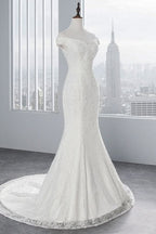 Off-the-Shoulder Long Mermaid Wedding Dress with Lace BM bride