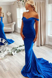 Royal Blue Off-the-Shoulder Mermaid Prom Dress BM bride