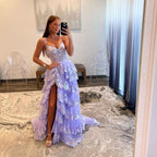 Lovely Lavender Princess A-Line Off-the-Shoulder Corset Prom Dress with Lace Ruffles BM bride