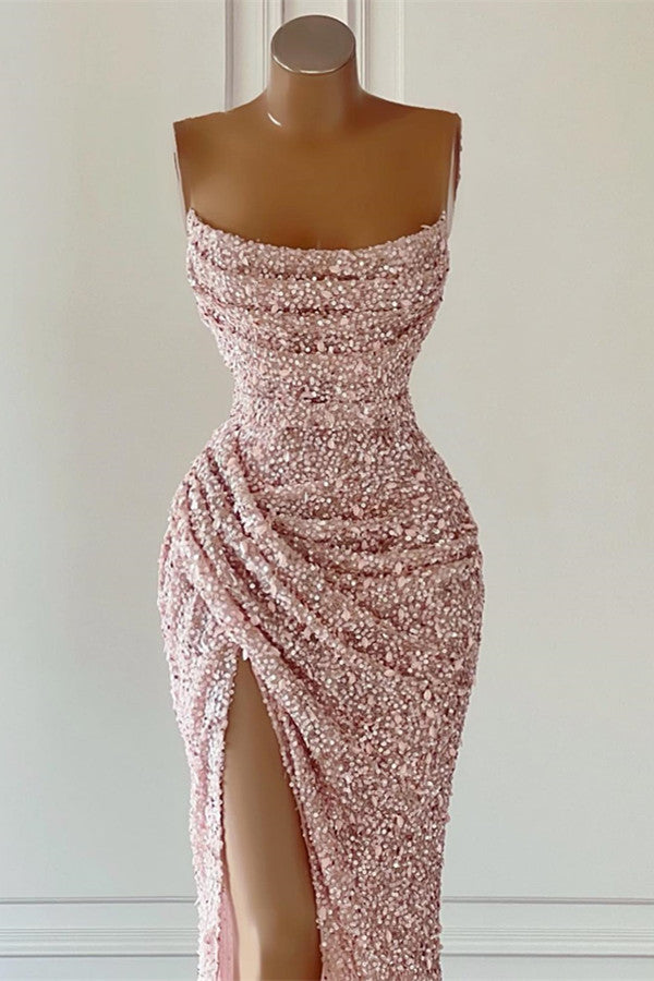 Dusty Pink Sleeveless Mermaid Prom Dress Long Split With Sequins BMBRIDE