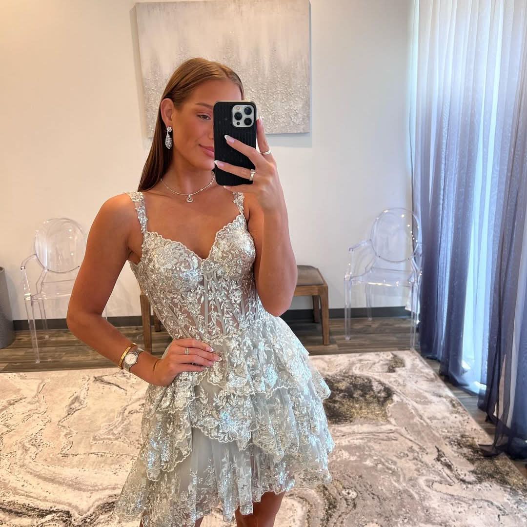 Sweetheart A-Line Short Tiered Homecoming Dress with Playful Layers BM bride