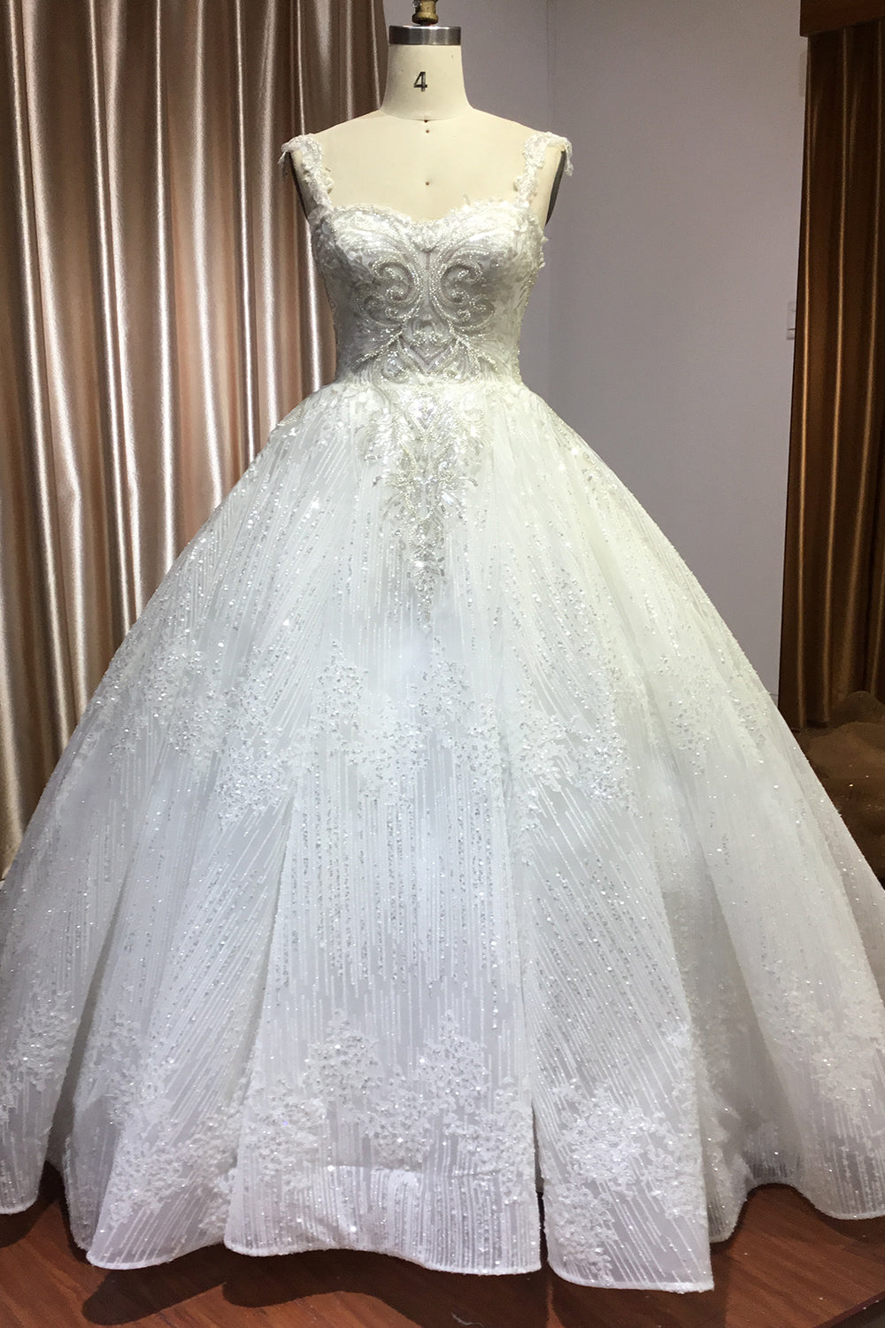 Strapless Sleeveless Sweetheart Pleated Ball Gown Wedding Dress with Sequins BM bride