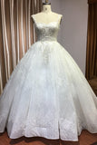 Strapless Sleeveless Sweetheart Pleated Ball Gown Wedding Dress with Sequins BM bride