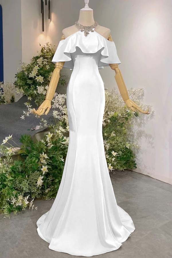 Sleeveless Off the Shoulder Long Mermaid Prom Dress With Pleated BMBRIDE