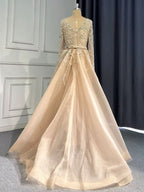 Elegant V-Neck Long Sleeve Sequin Appliqued A-Line Prom Dress BM bride