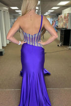 Sparkly Blue Sheath Sequins Long Prom Dress with an Elegant Slit for a Chic Look BM bride