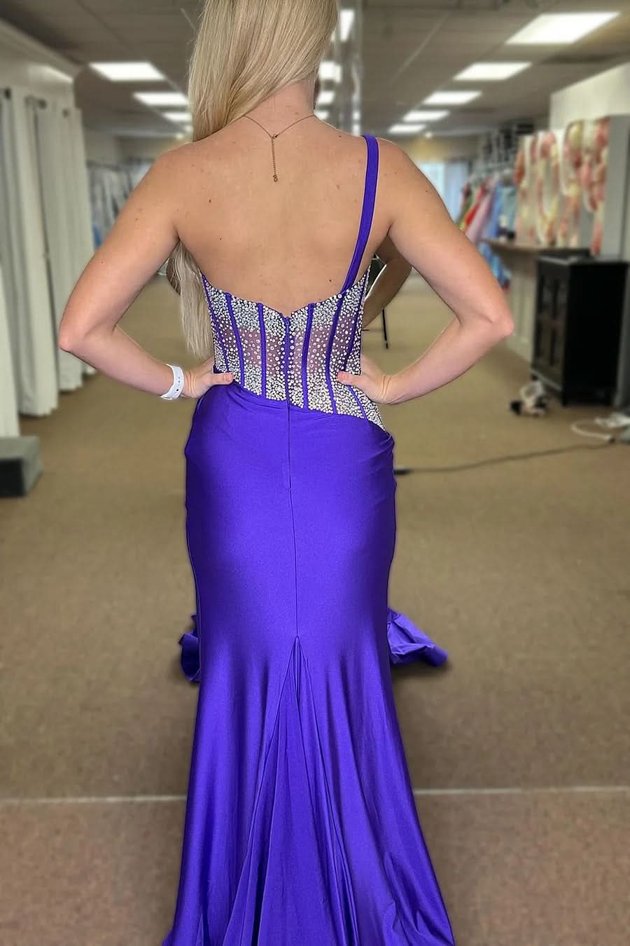 Sparkly Blue Sheath Sequins Long Prom Dress with an Elegant Slit for a Chic Look BM bride