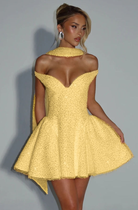 Off the Shoulder Sleeveless Short A Line Prom Dress With Sequin BMBRIDE