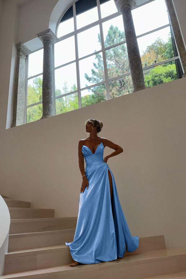 Strapless Sleeveless Long Mermaid Prom Dress With Split Pleated BMBRIDE