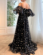 Elegant Side Slit Black Prom Dress with Stars BM bride