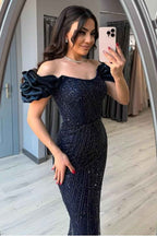 Off the Shoulder Sleeveless Long Mermaid Prom Dress With Beading