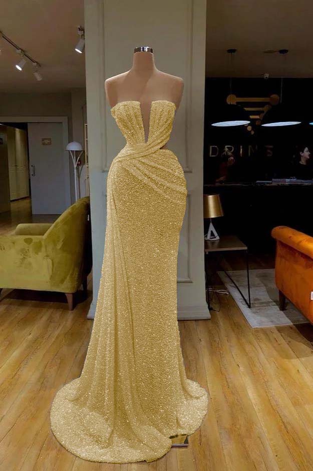 Sequins Sleeveless Gorgeous White Strapless Prom Dress With Pleated Online BMBRIDE