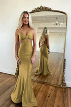 Simple Red Spaghetti Strap Long Mermaid Prom Dress with Taping Detail BM bride