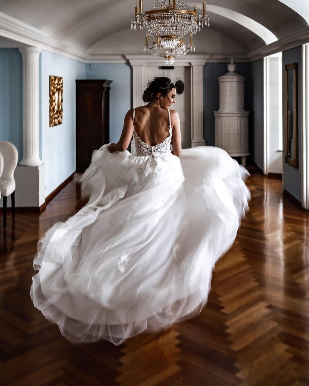A-line Wedding Dress Spaghetti Strap With Lace Tulle BM bride